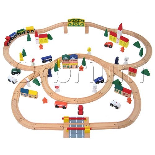 Orbrium Toys 100 Piece Triple Loop Wooden Train Set Track Generic Fits Thomas Brio - Image 2